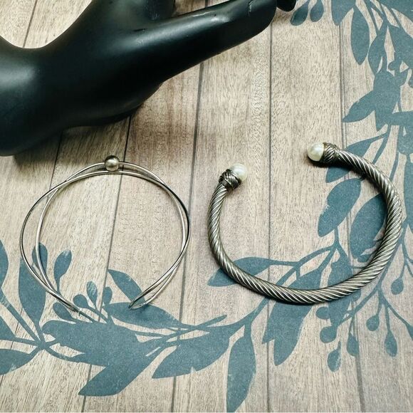 Silver Cuff Bracelet Bundle Cable Double Wire Adjustable B2 - Picture 2 of 2